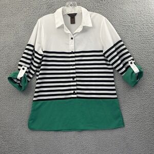 Multiples Popover Roll Tab Tunic Top‎ Blouse Boho Striped Women's Petite Small